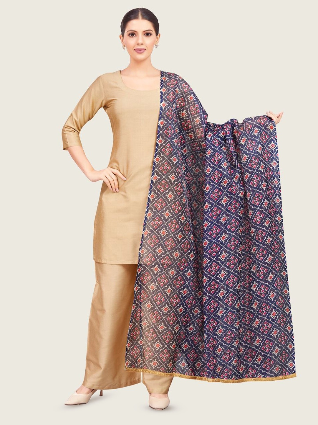 

Studio Shringaar Ethnic Motifs Printed Patola Dupatta, Navy blue