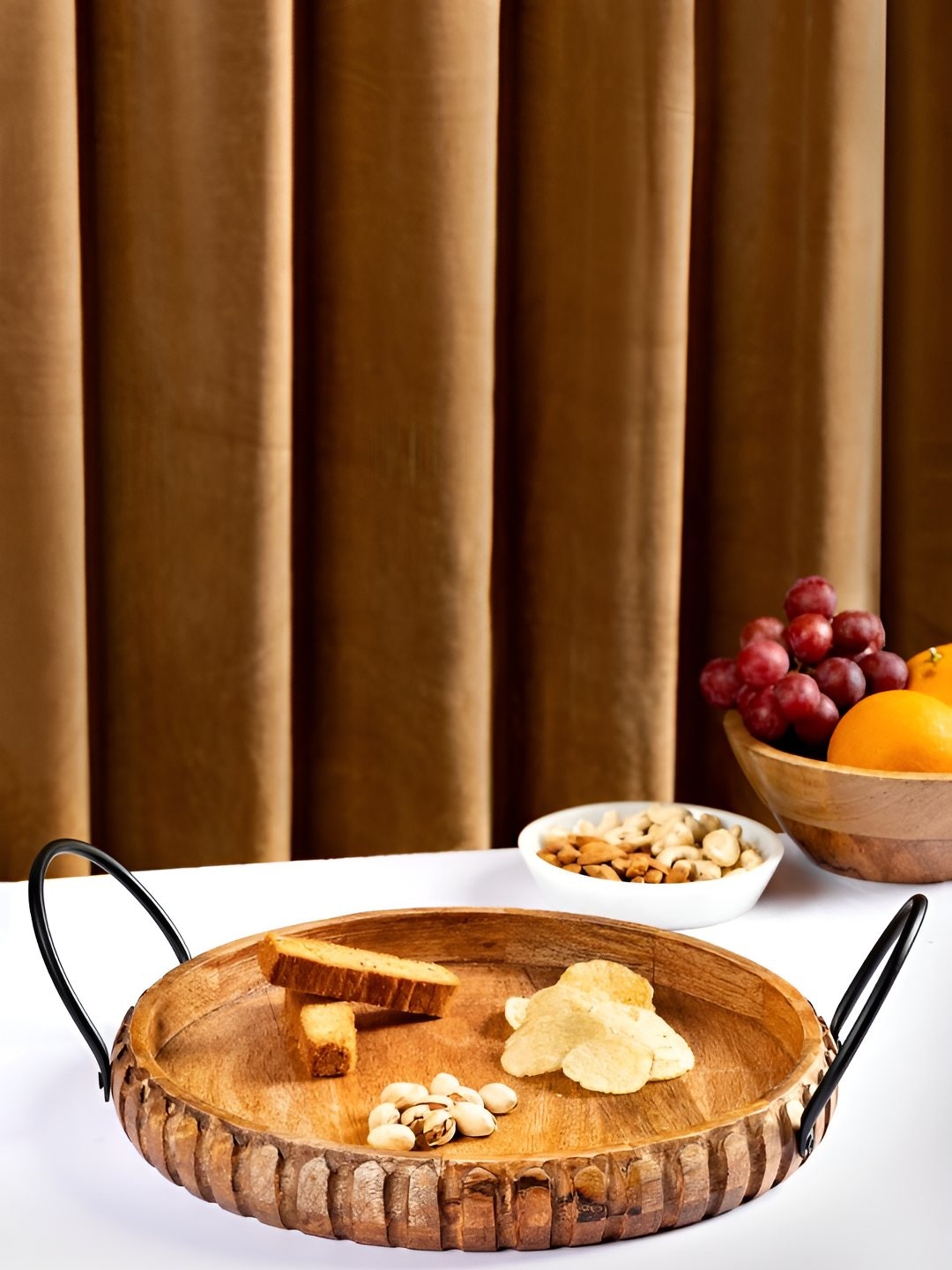 

The Pitara Project Brown Textured Wooden Serving Tray