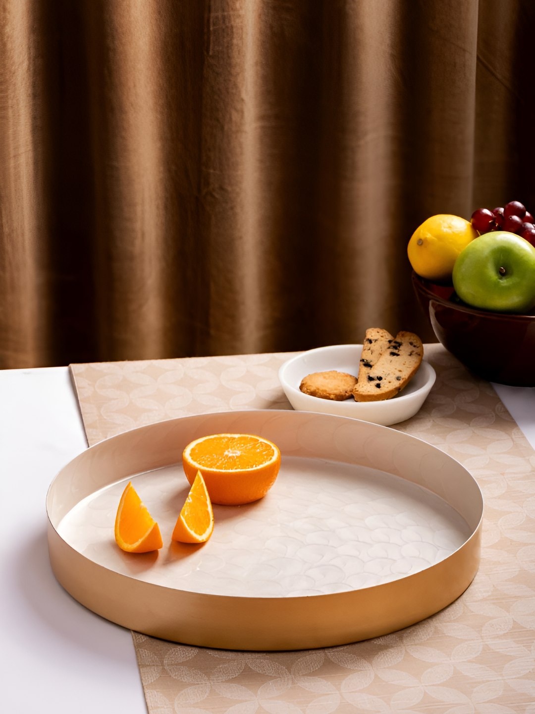 

The Pitara Project White Textured Metal Round Serving Tray