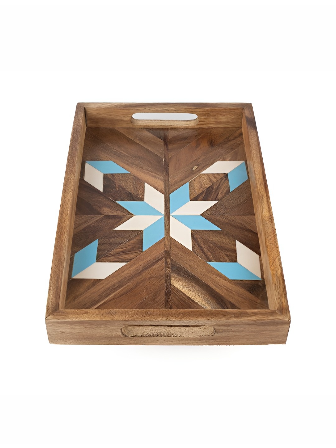 

The Pitara Project Blue & Brown Printed Wooden Serving Tray