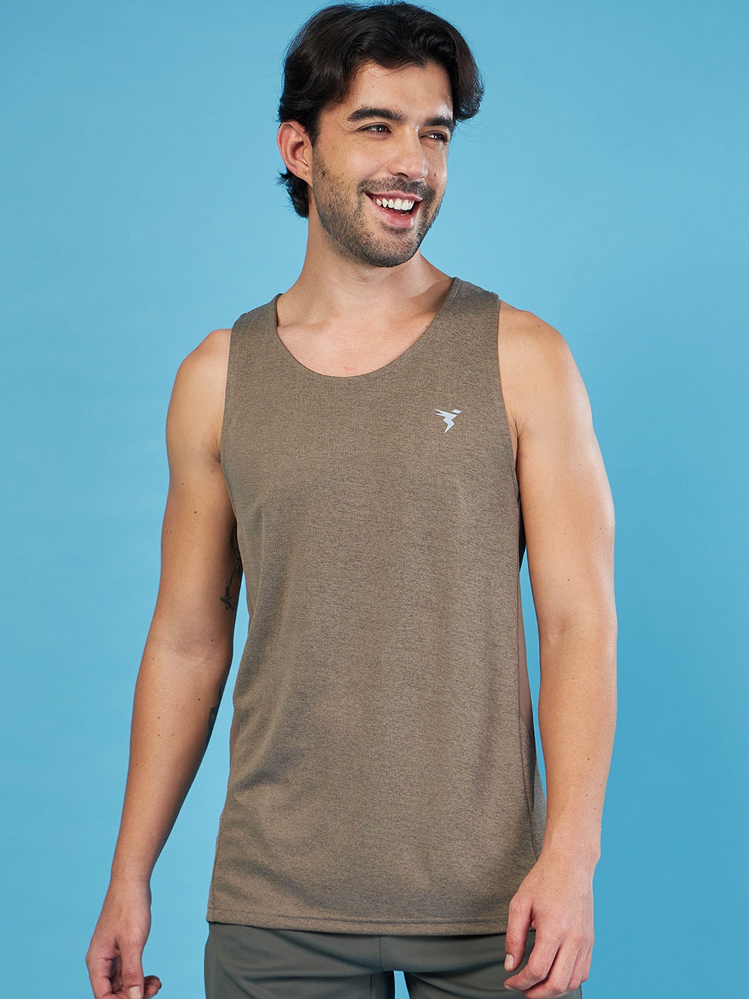 

Technosport Men Slim Fit Round Neck Sports Innerwear Vest with DOUBLE COOL, Brown