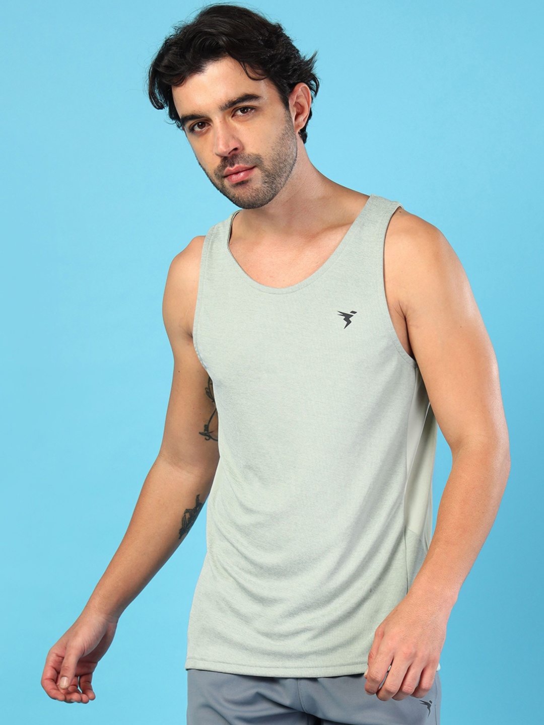 

Technosport Slim Fit Round Neck Sleeveless Innerwear Gym Vest, Green
