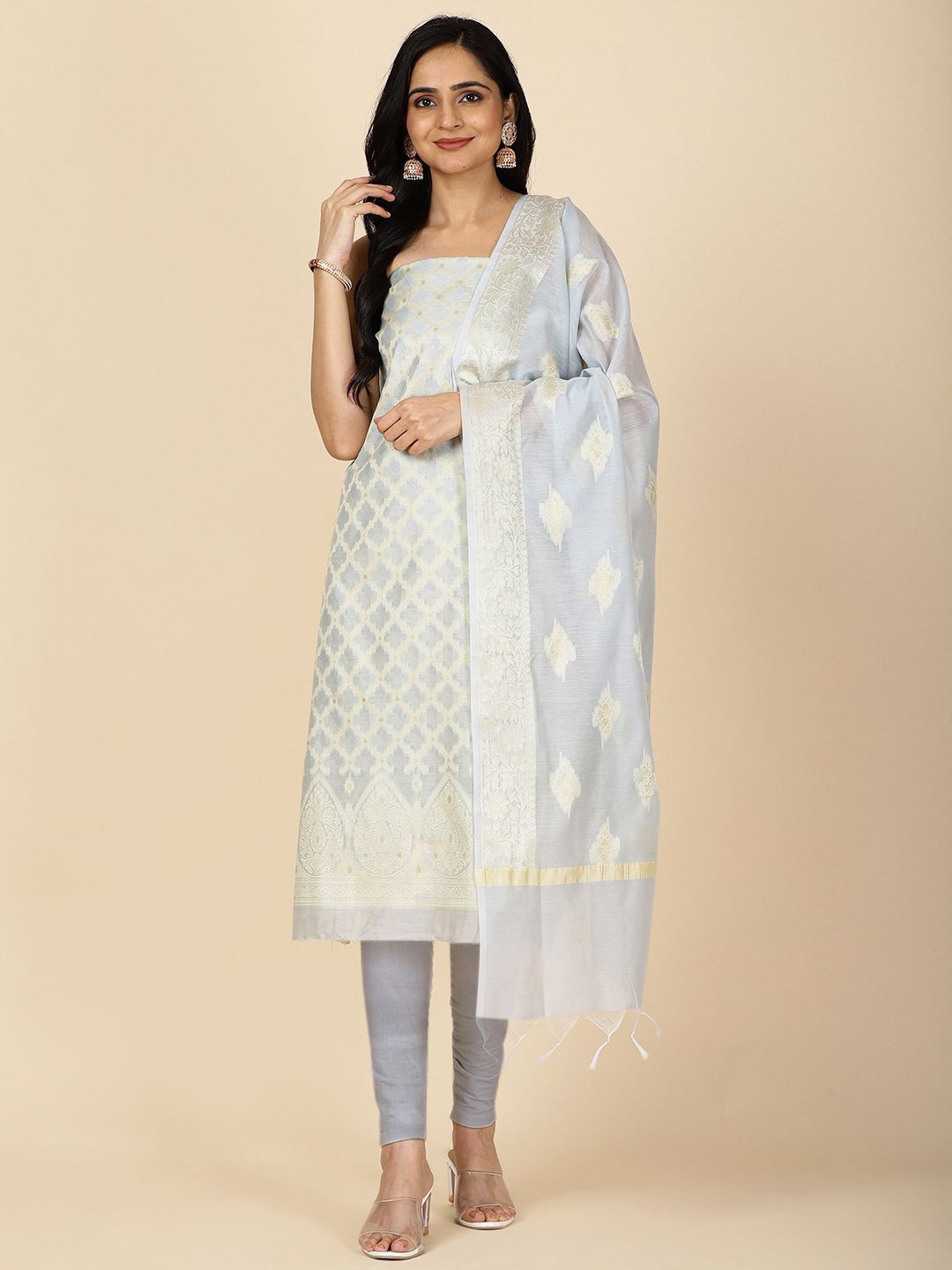 

Meena Bazaar Woven Design Unstitched Dress Material, Grey
