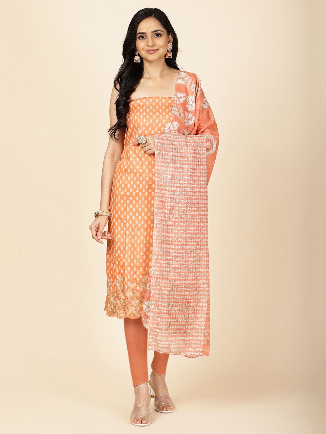 

Meena Bazaar Ethnic Motifs Printed Unstitched Dress Material, Orange