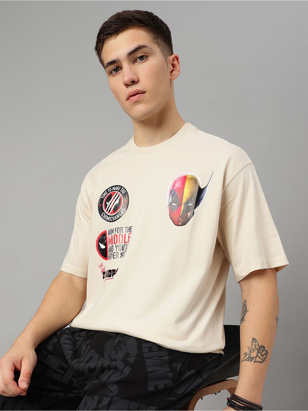 

Free Authority Deadpool Printed Pure Cotton Oversized T-Shirt, Beige