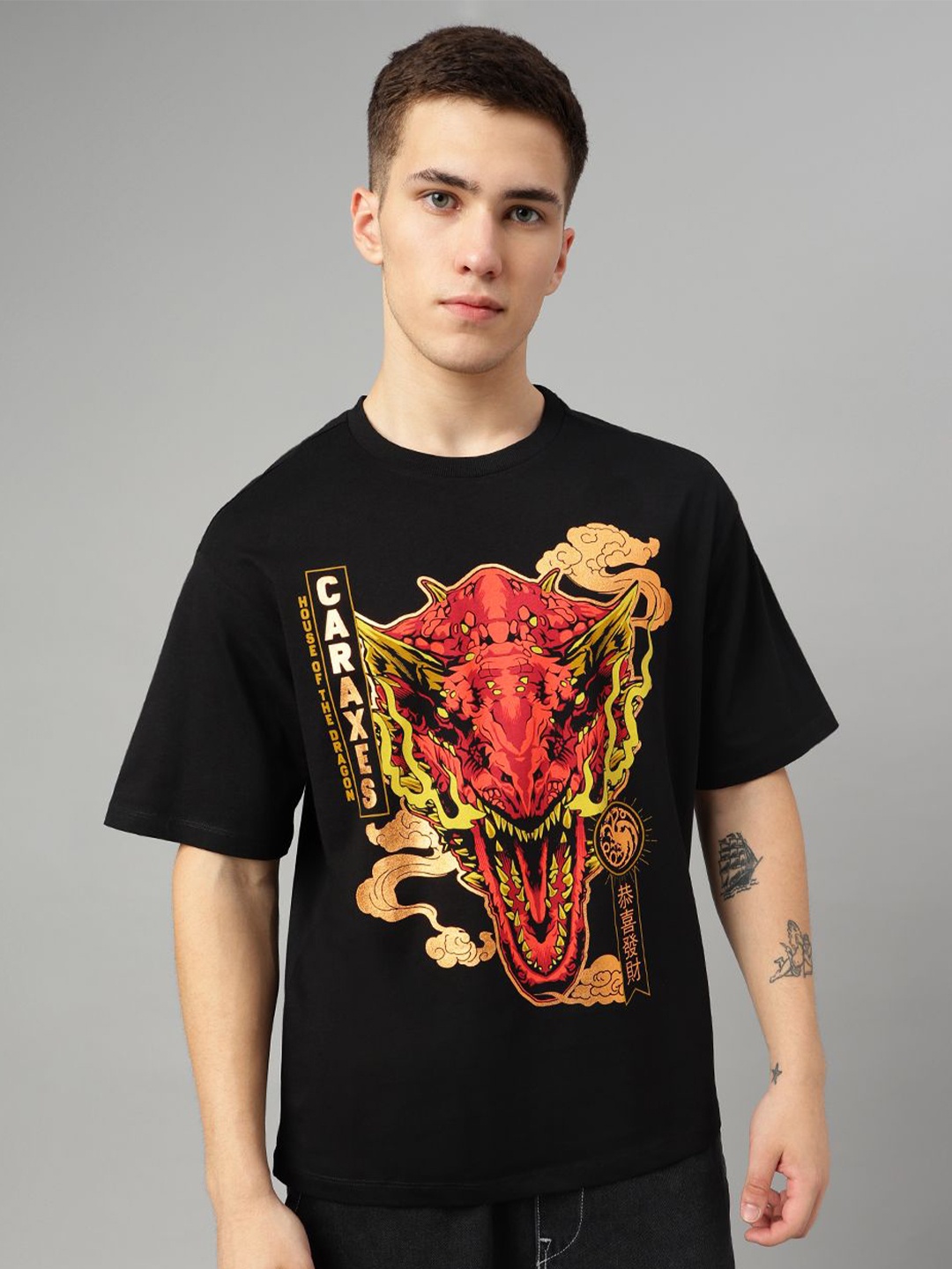 

Free Authority House Of Dragon Printed Pure Cotton Oversized T-Shirt, Black