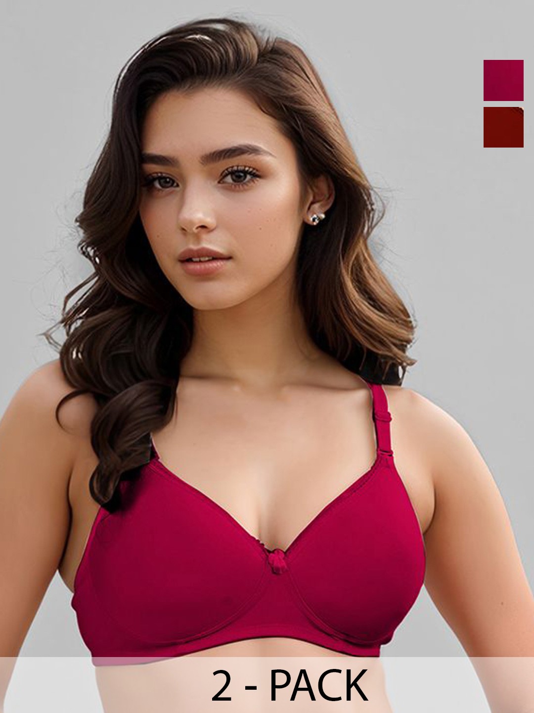 

LUX VENUS Pack of 2 Full Coverage Lightly Padded Cotton Bra, Maroon