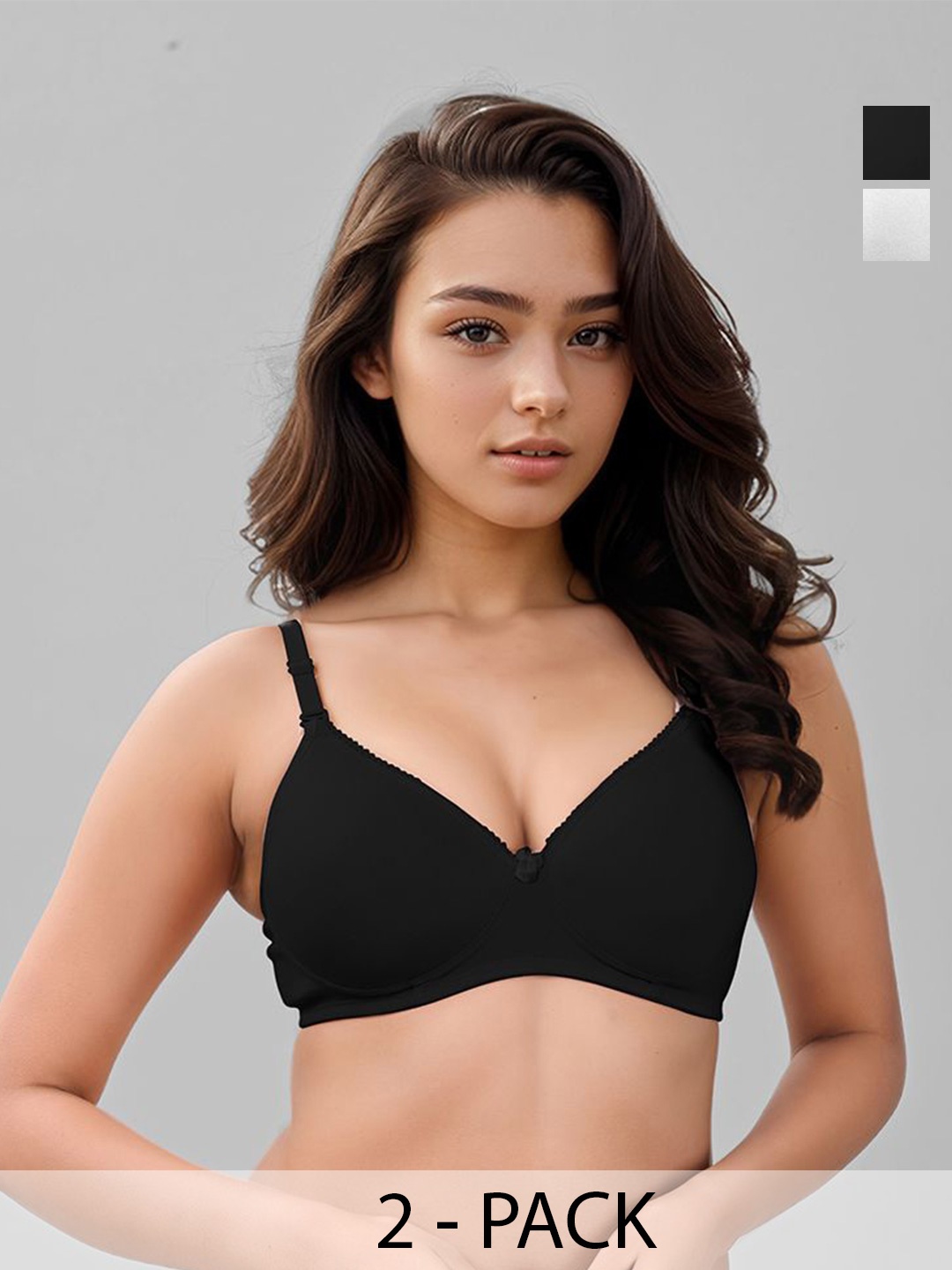 

LUX VENUS Pack Of 2 Full Coverage Lightly Padded Cotton Bra, Black