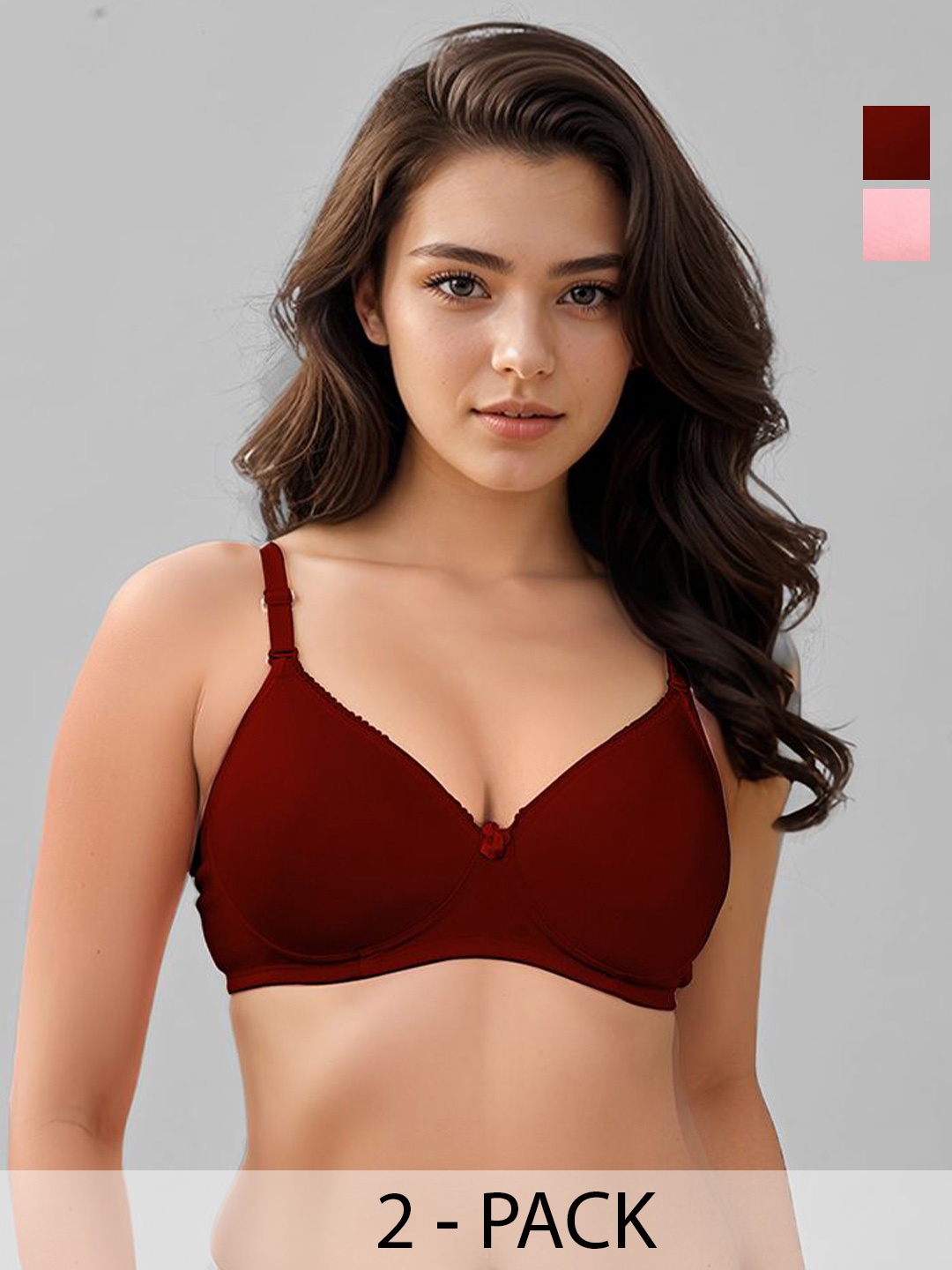 

LUX VENUS Set of 2 Full Coverage Lightly Padded Cotton Everyday Bra with All Day Comfort, Maroon