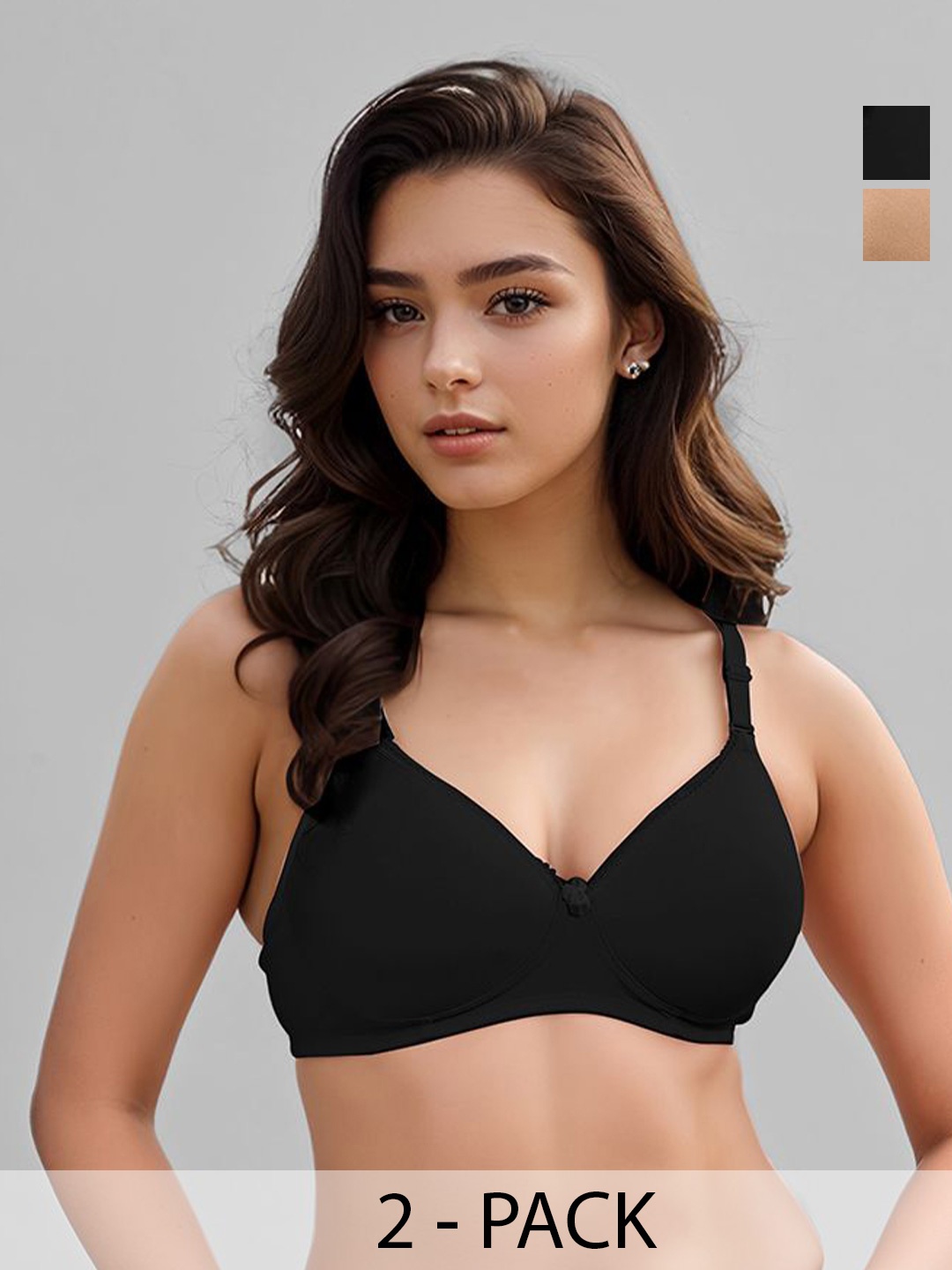 

LUX VENUS Set of 2 Full Coverage Lightly Padded Cotton Everyday Bra with All Day Comfort, Black