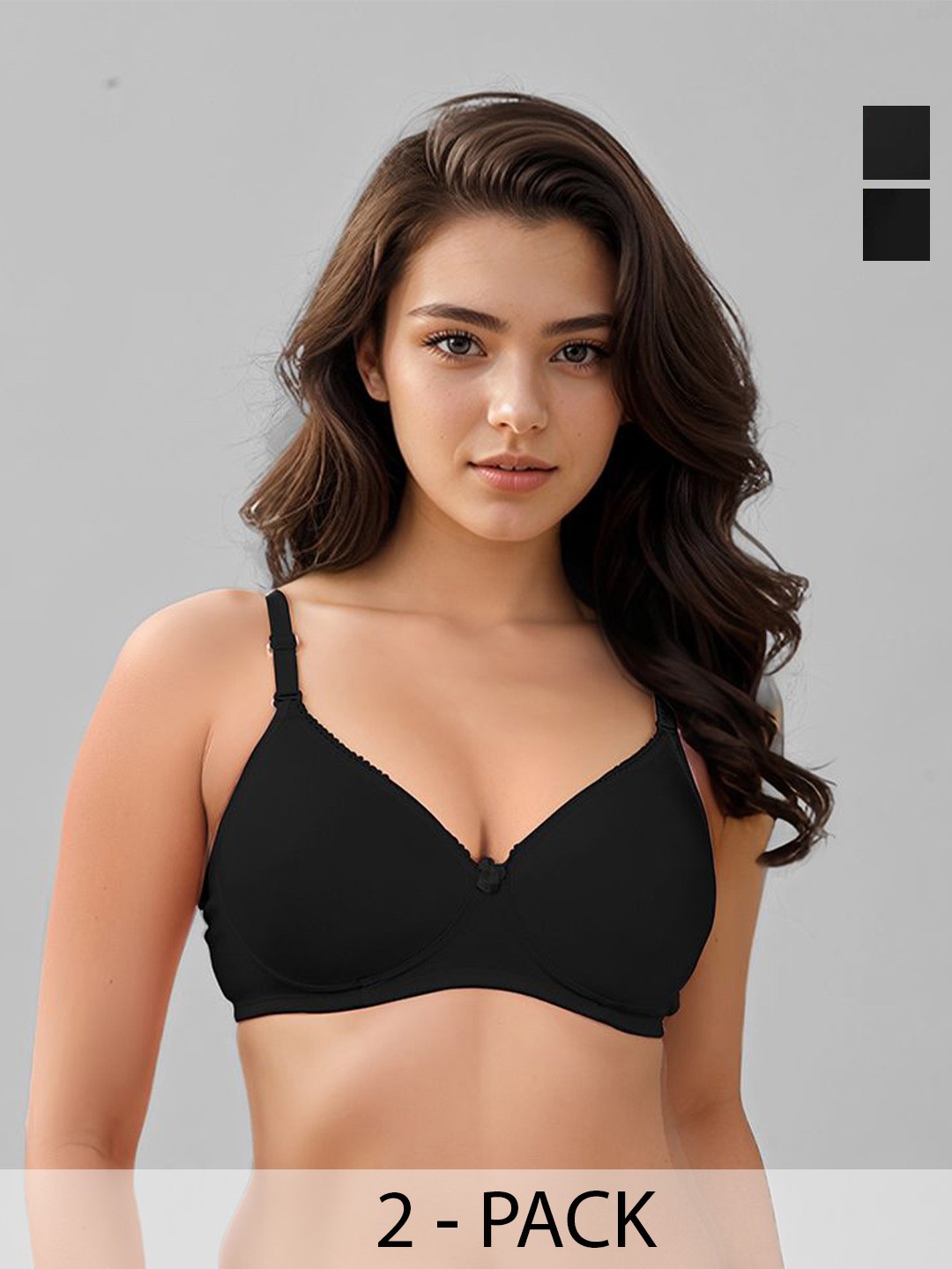 

LUX VENUS Set of 2 Full Coverage Lightly Padded Cotton Everyday Bra with All Day Comfort, Black