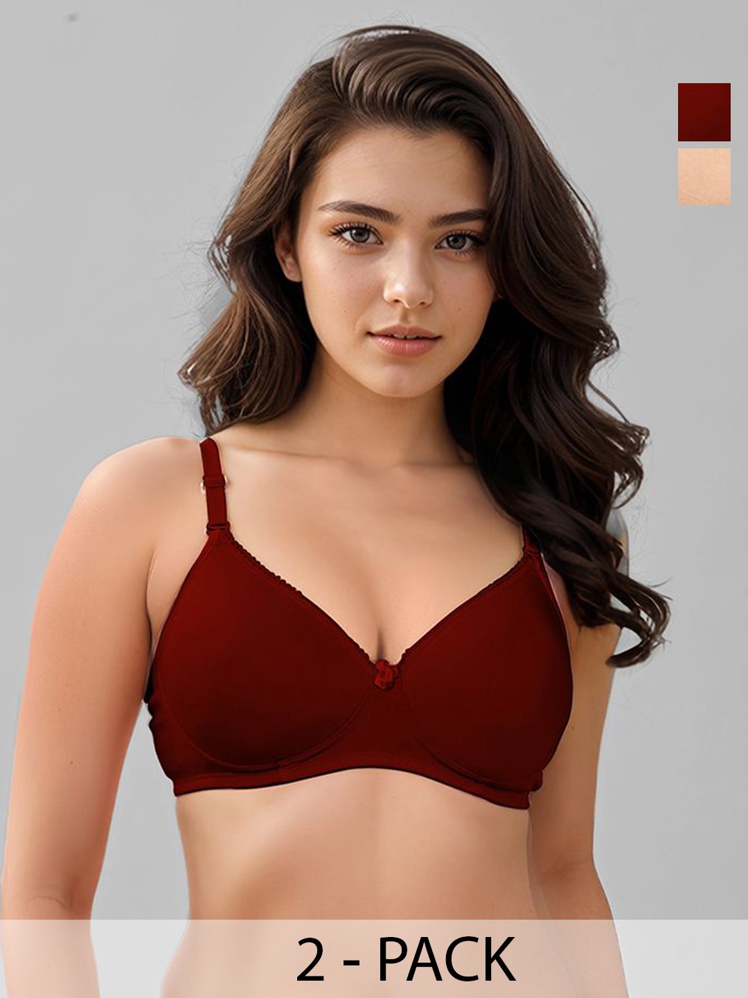 

LUX VENUS Pack Of 2 Lightly Padded Cotton Everyday Bra -All Day Comfort, Maroon