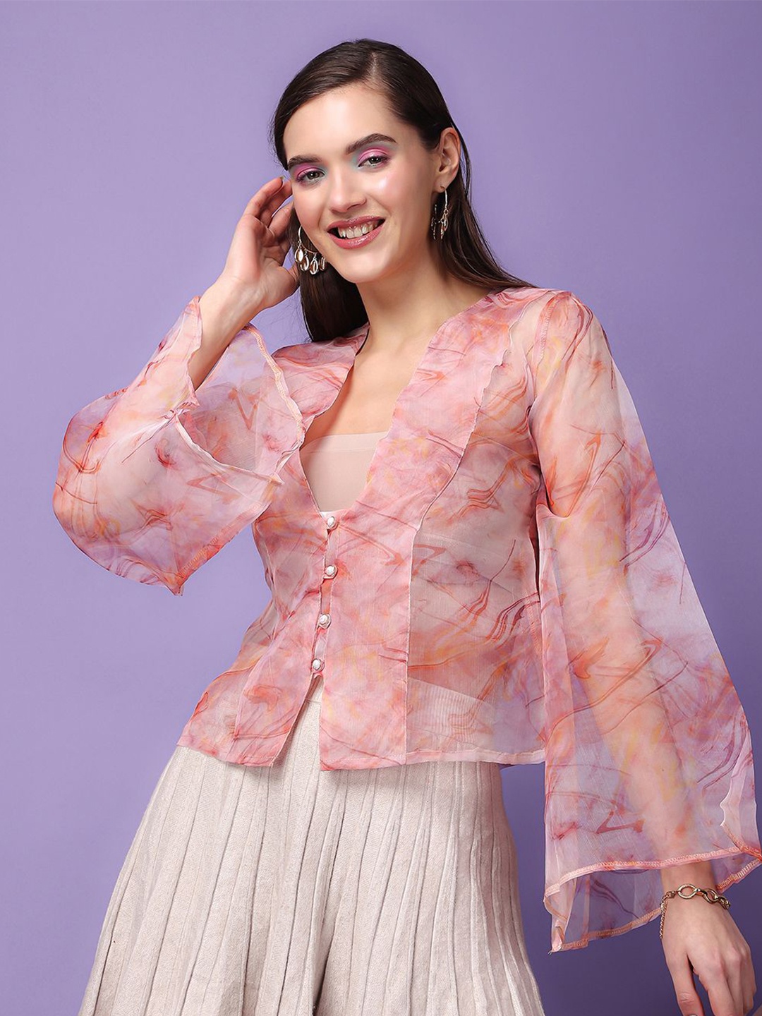 

BAESD Women Opaque Printed Casual Shirt, Pink