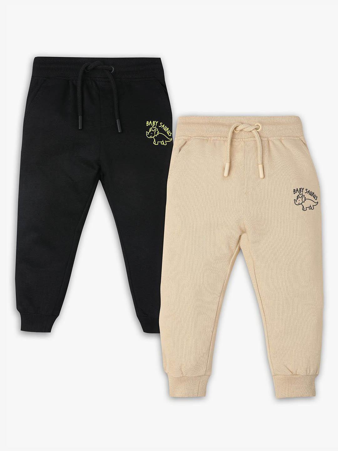 

R&B Boys Pack Of 2 Cotton Mid Rise Joggers, Beige