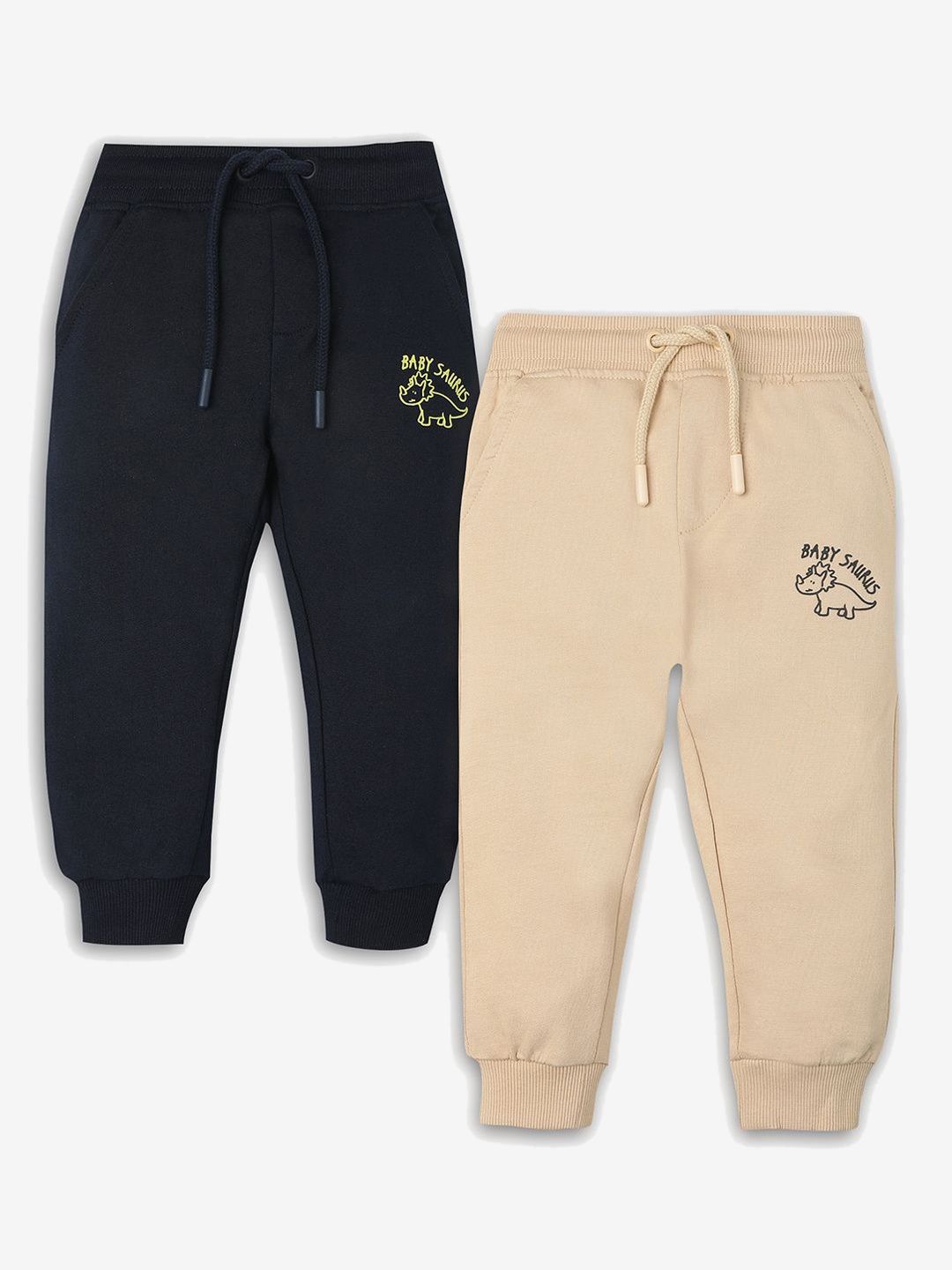 

R&B Boys Pack Of 2 Mid Rise Cotton Joggers, Black