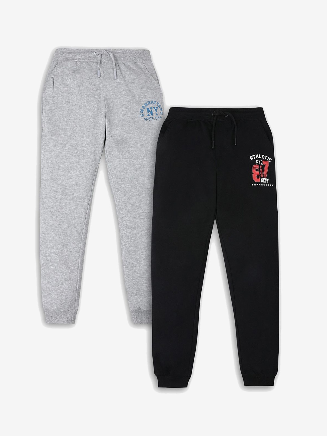 

R&B Boys Pack Of 2 Cotton Mid Rise Joggers, Black