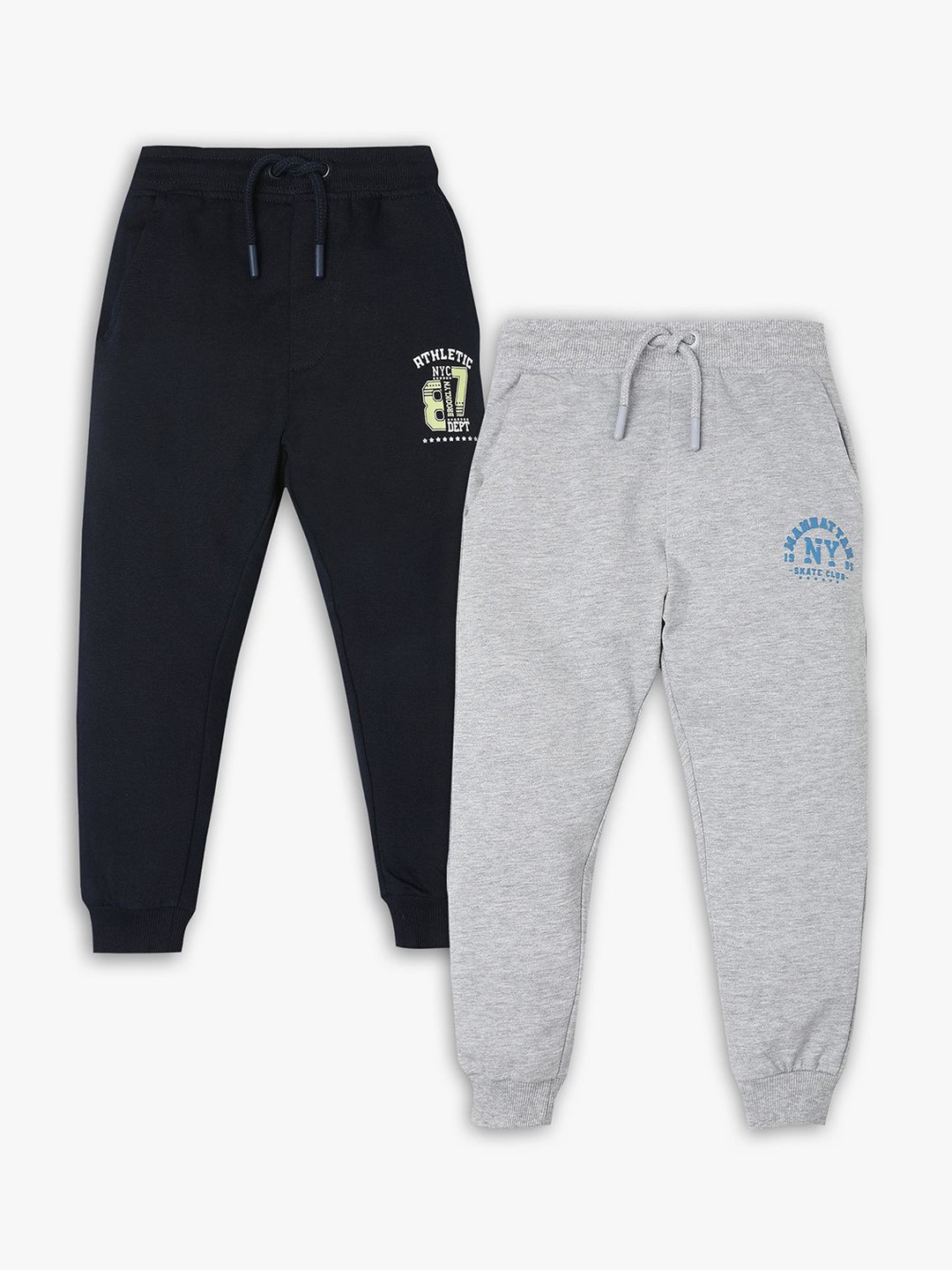 

R&B Boys Pack Of 2 Cotton Mid Rise Joggers, Grey