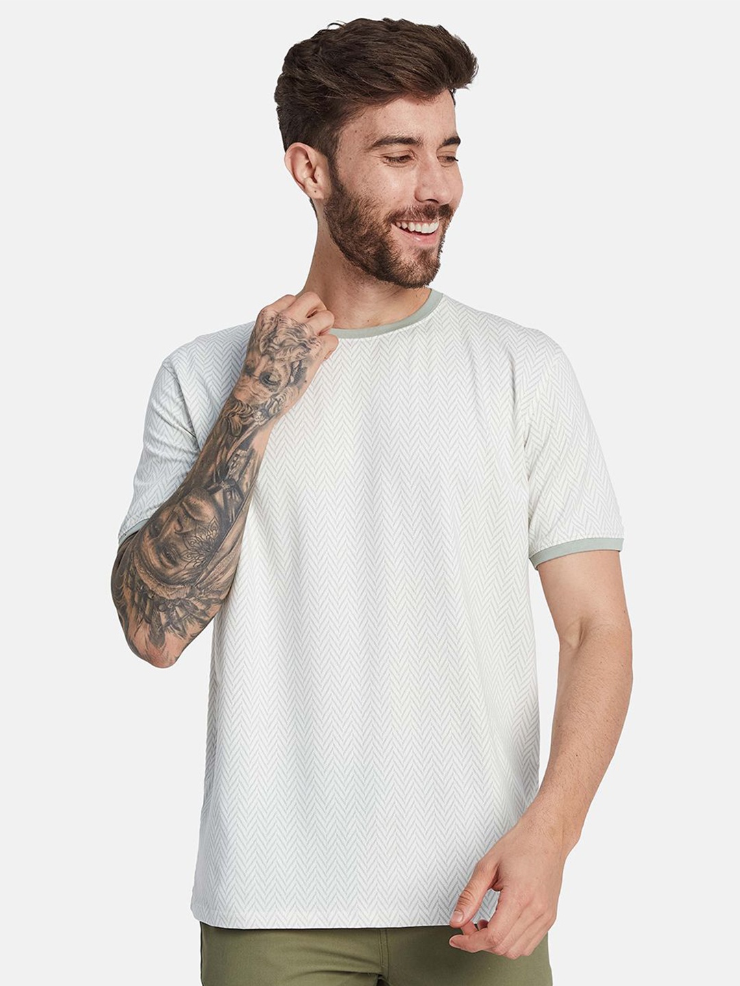 

Octave Men Self Design Round Neck T-shirt, Grey