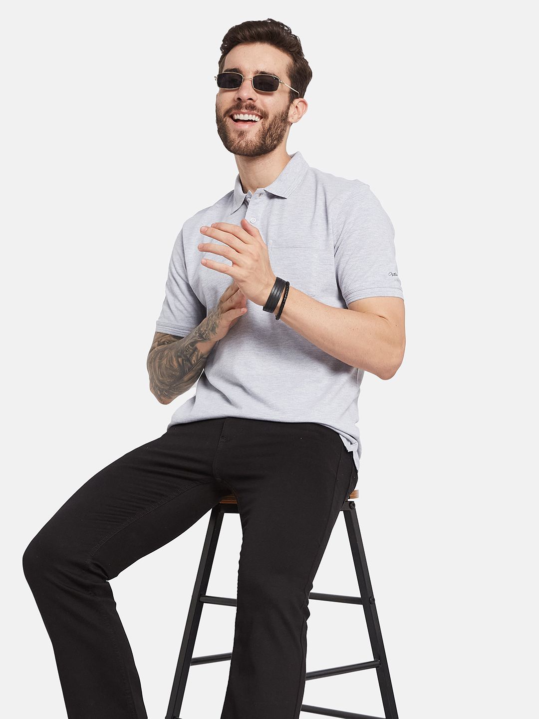 

Octave Men Solid Polo Collar Pockets T-shirt, Grey
