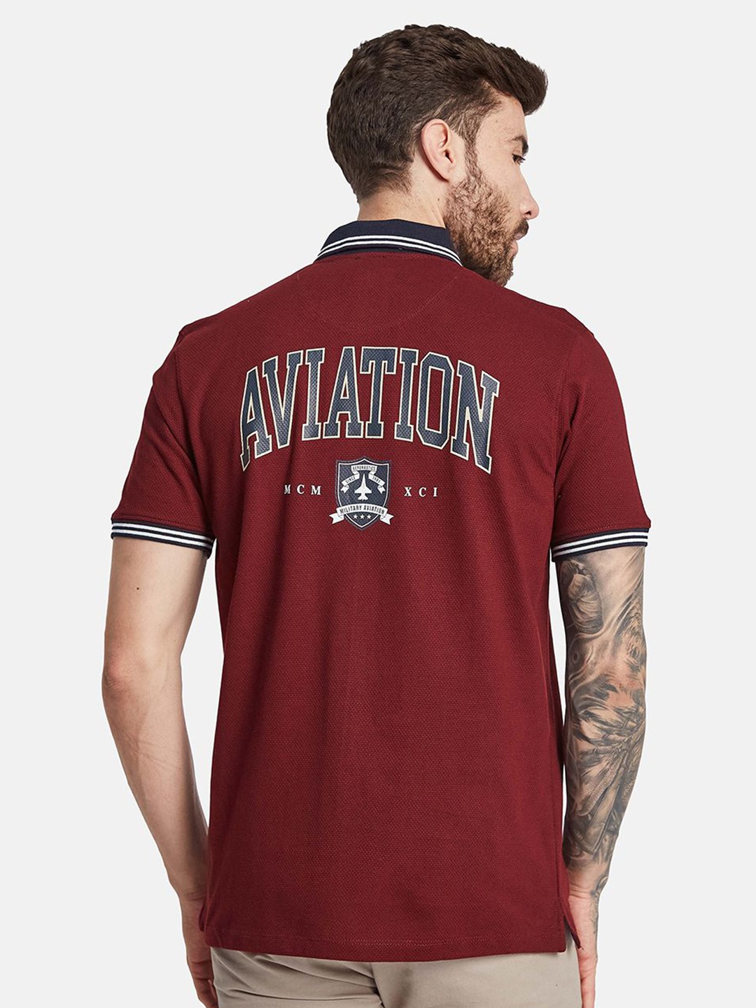 

Octave Men Typography Printed Polo Collar T-shirt, Maroon