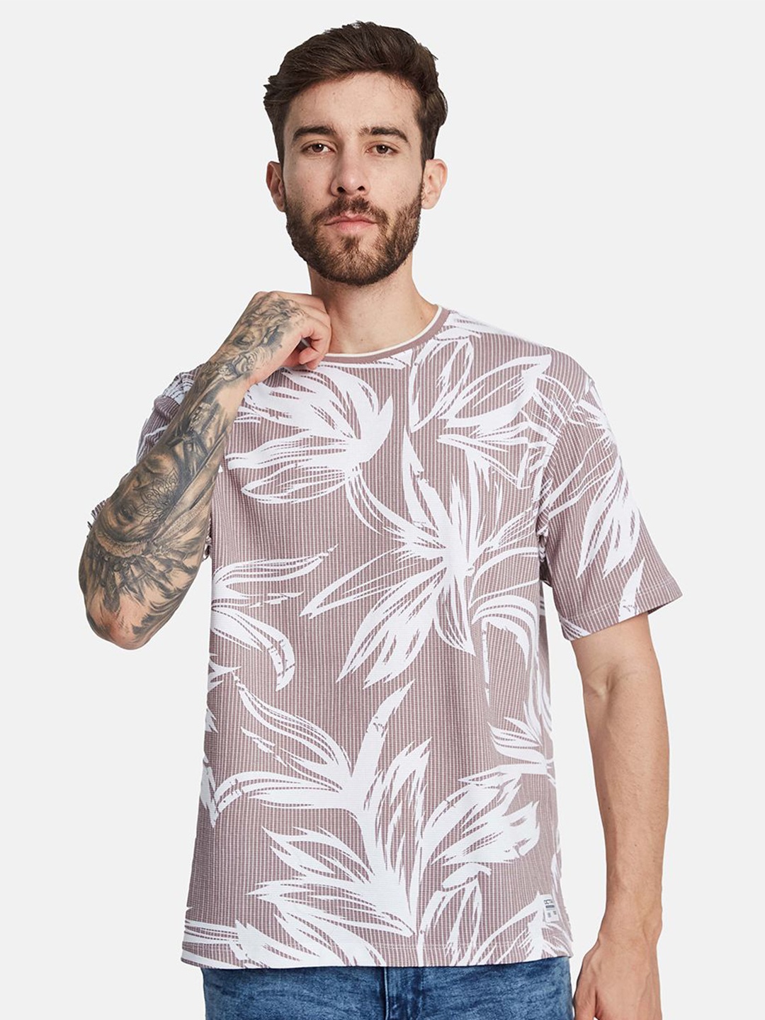 

Octave Men Floral Printed Round Neck T-shirt, Violet