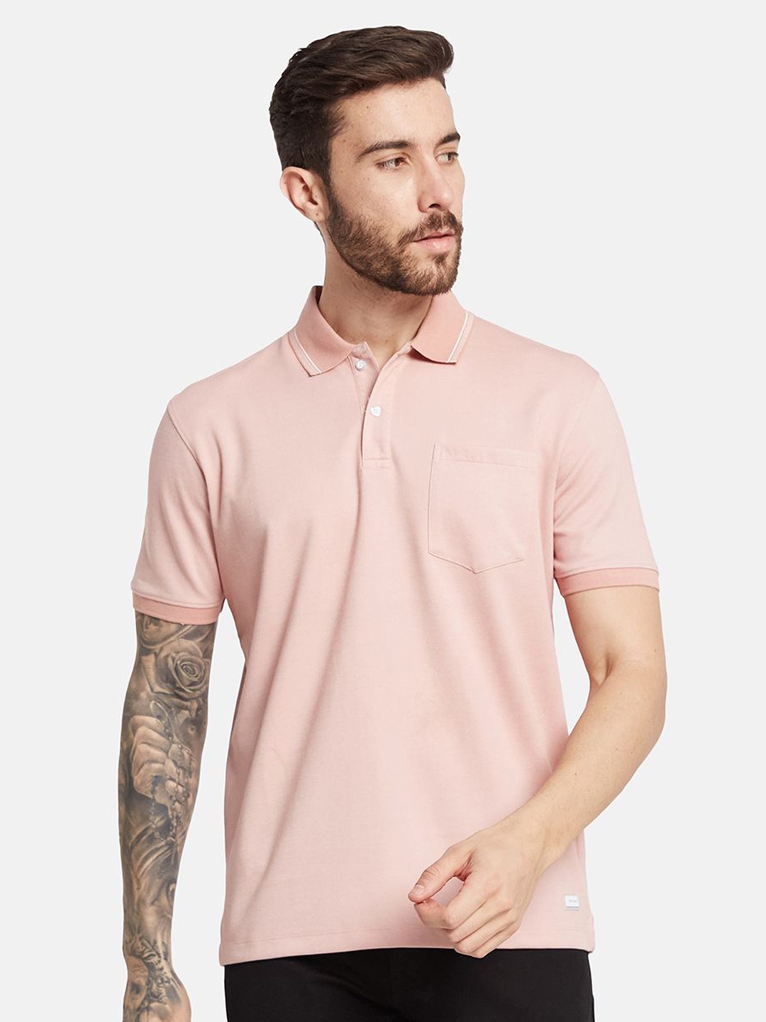 

Octave Men Solid Polo Collar Pockets T-shirt, Pink