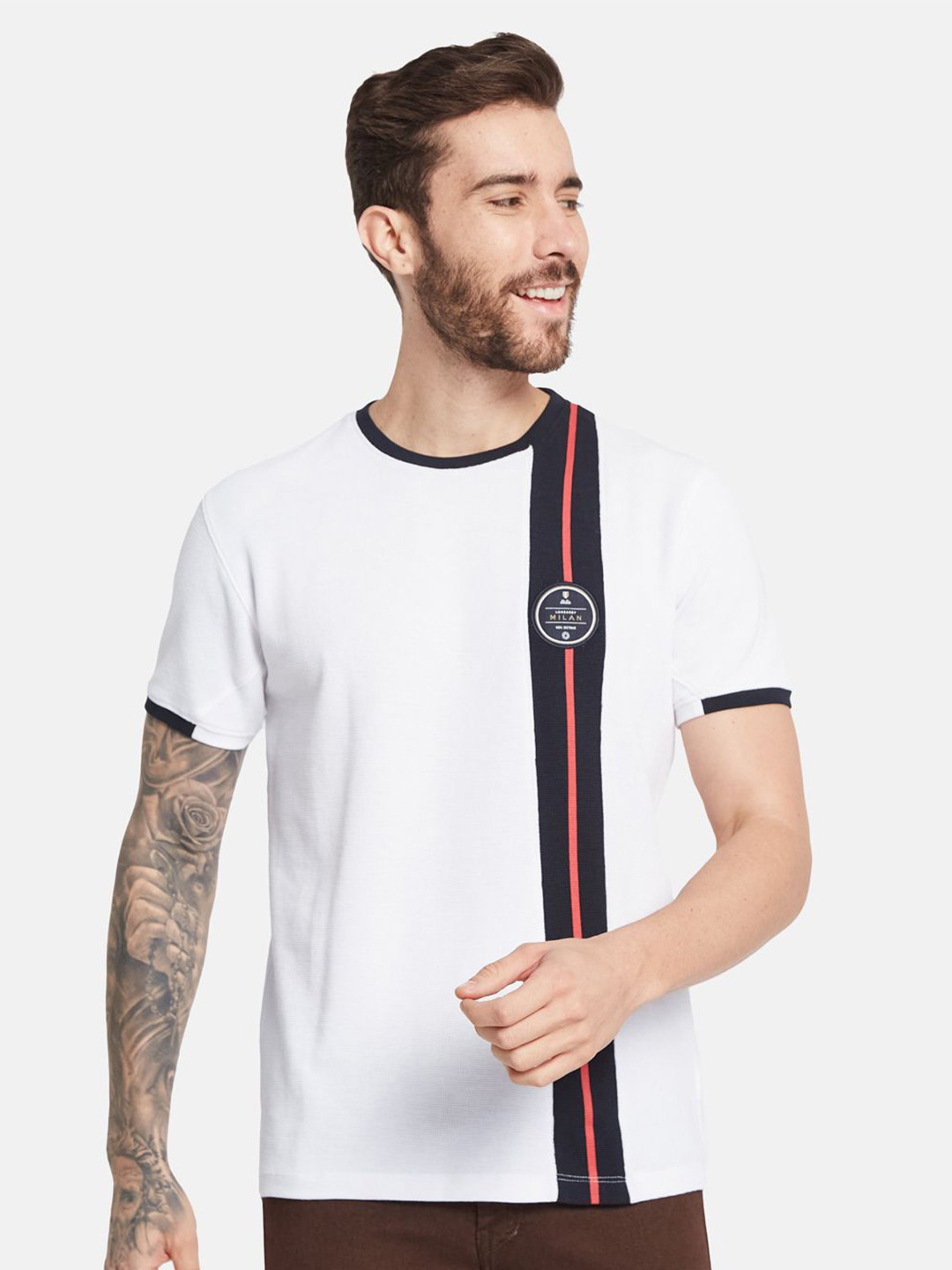 

Octave Men Striped Round Neck T-shirt, White
