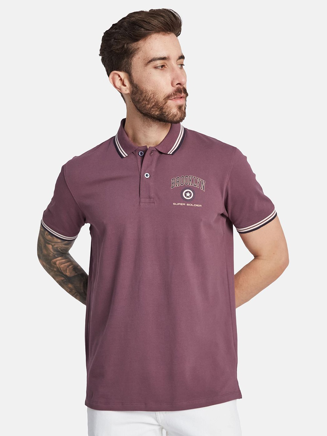 

Octave Men Solid Polo Collar T-shirt, Purple