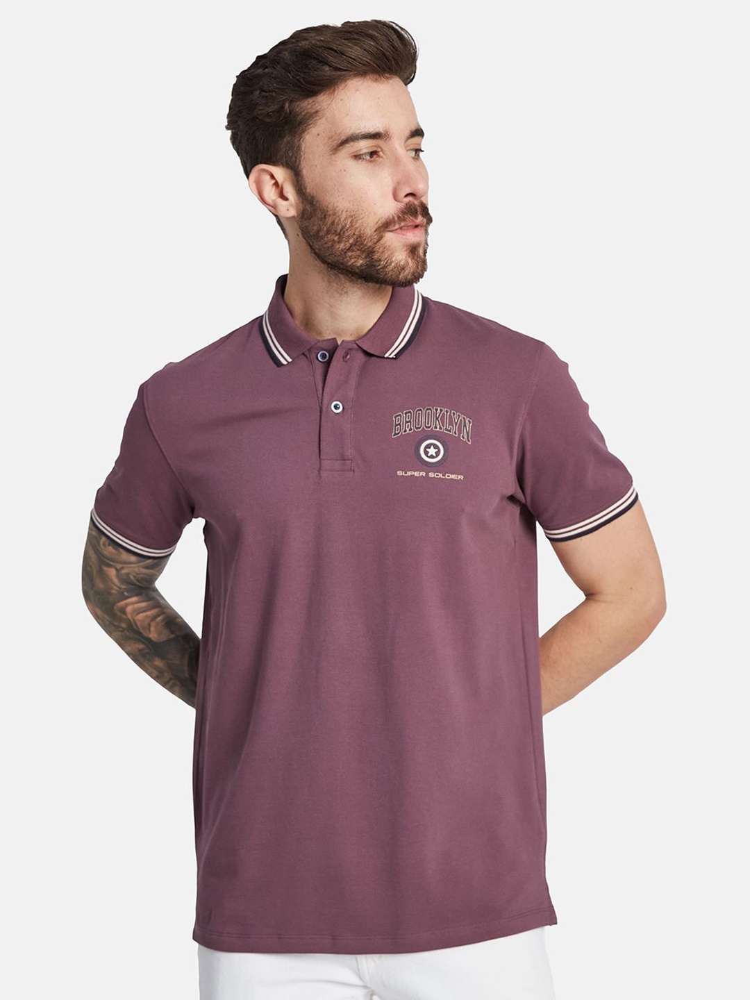

Octave Men Solid Polo Collar T-shirt, Purple