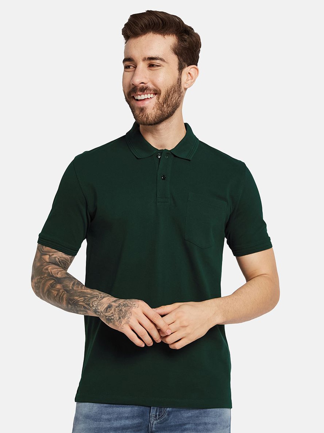 

Octave Men Solid Polo Collar Pockets T-shirt, Green
