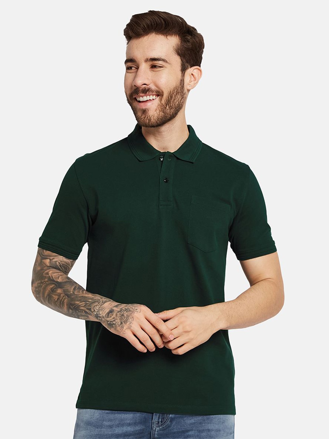 

Octave Men Solid Polo Collar T-shirt, Green