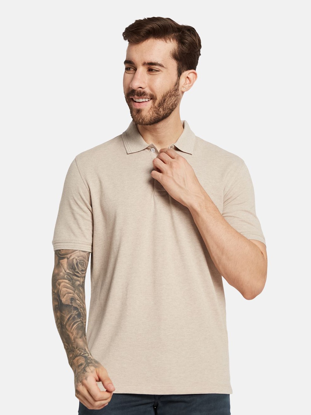 

Octave Men Solid Polo Collar T-shirt, Beige