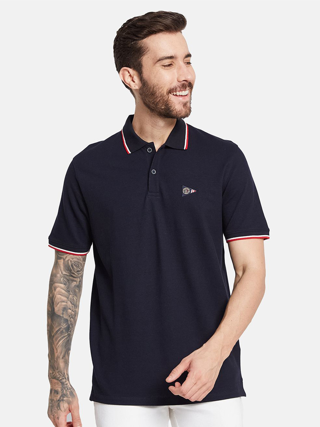 

Octave Men Solid Polo Collar T-shirt, Navy blue