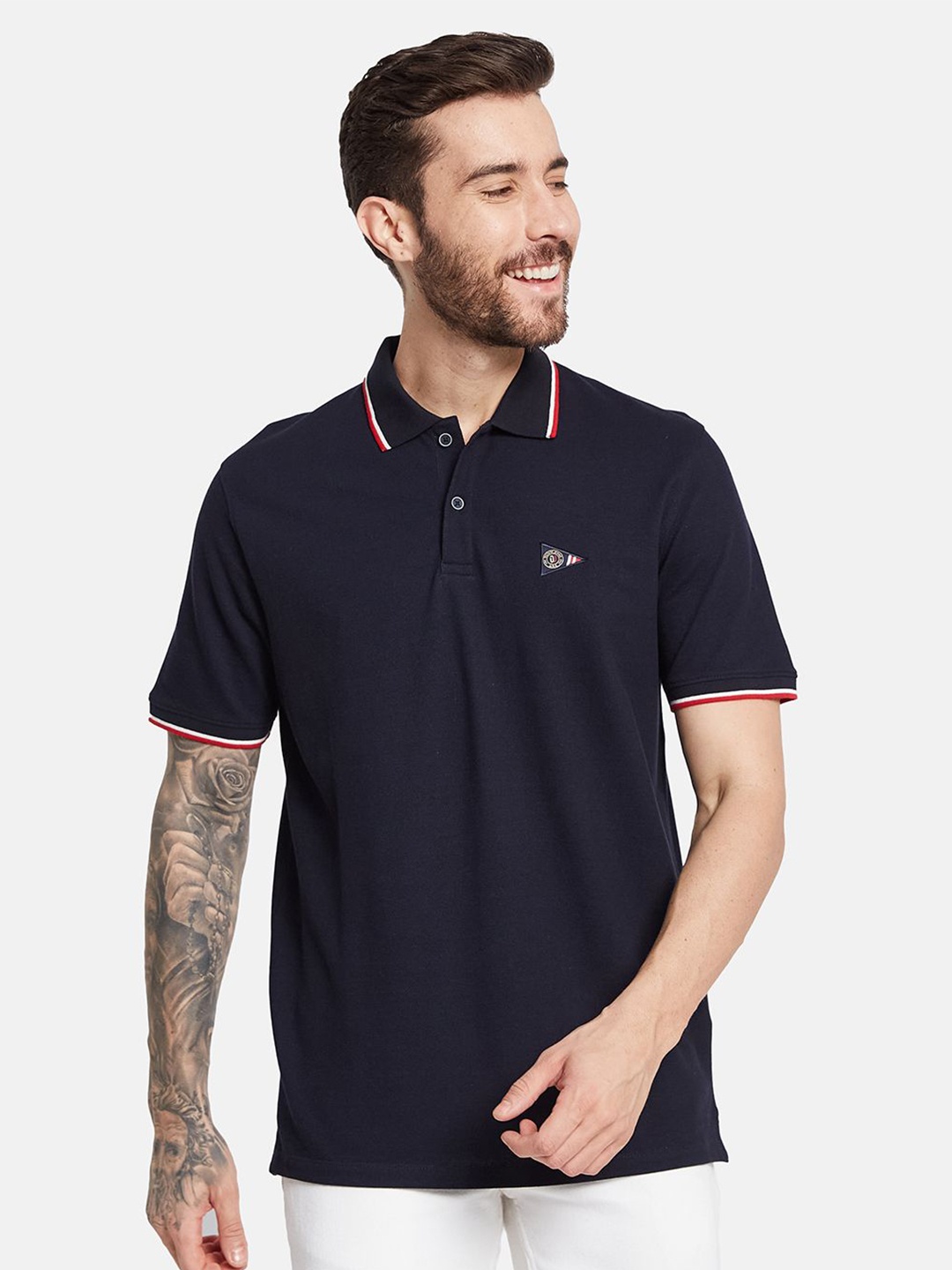 

Octave Men Solid Polo Collar T-shirt, Navy blue