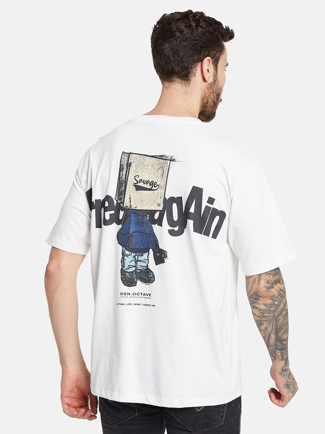 

Octave Men Typography Printed Round Neck T-shirt, White