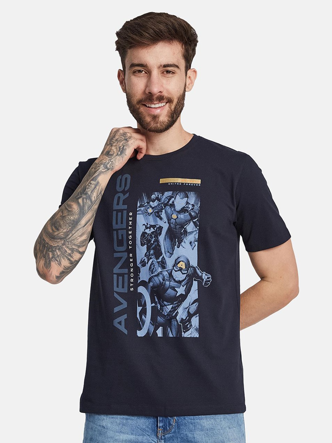 

Octave Men Iron Man Graphic Printed Round Neck T-shirt, Navy blue