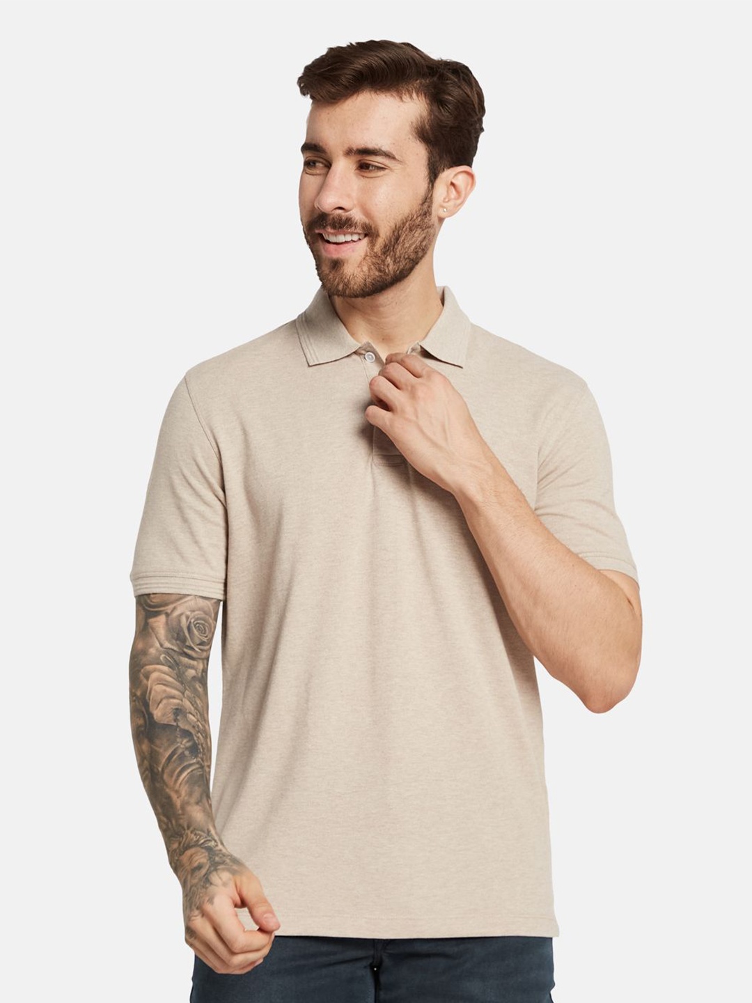 

Octave Men Solid Polo Collar T-shirt, Beige