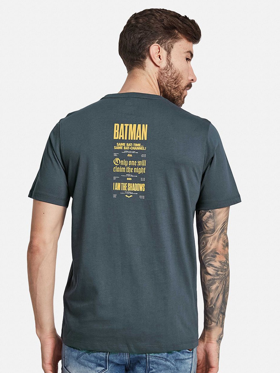 

Octave Men Batman Graphic Printed Round Neck T-shirt, Charcoal