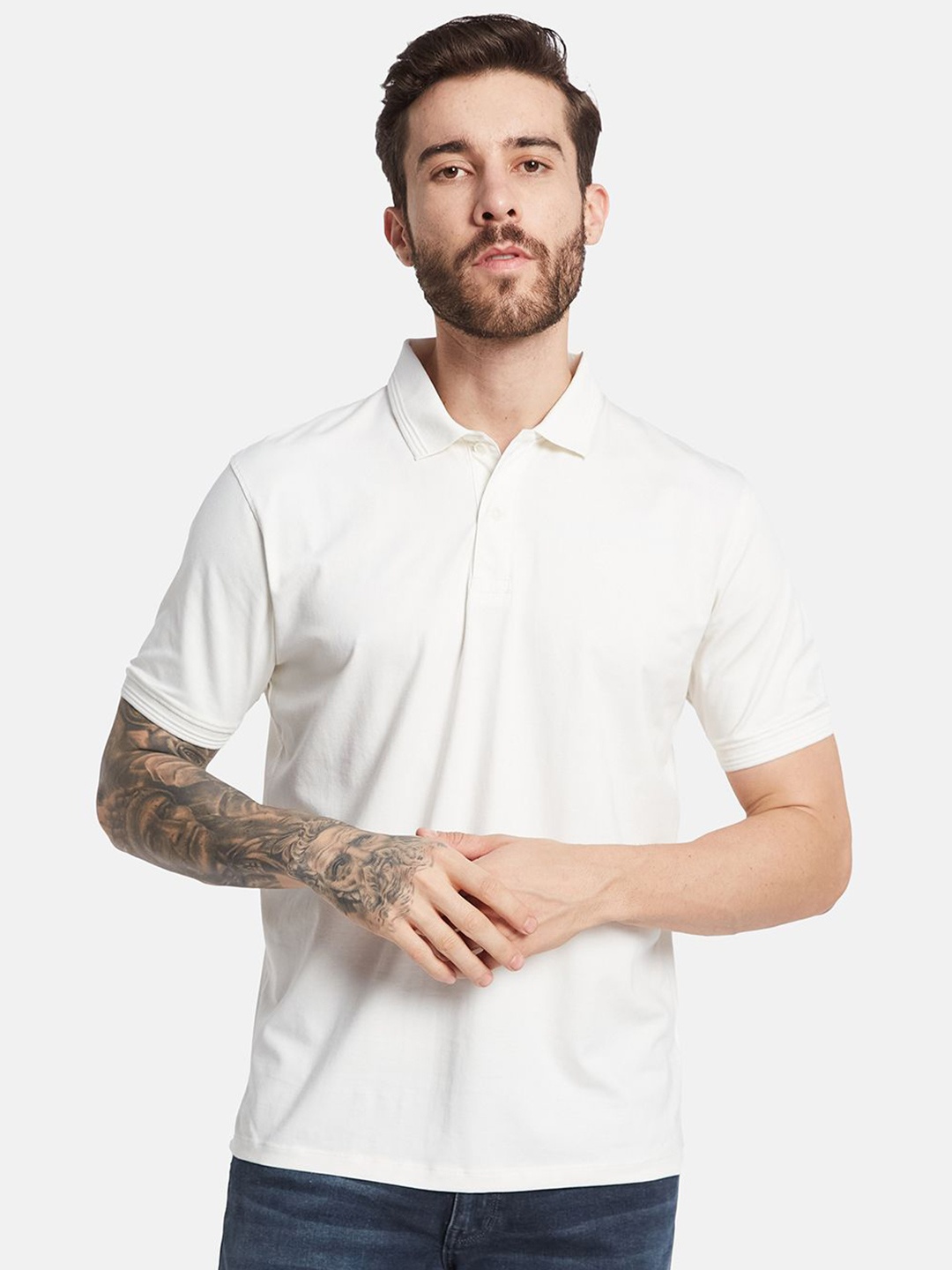 

Octave Men Solid Polo Collar T-shirt, White