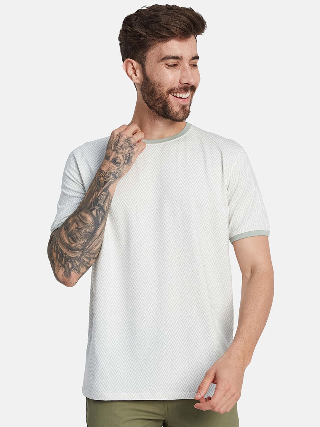 

Octave Men Printed Round Neck T-shirt, Green