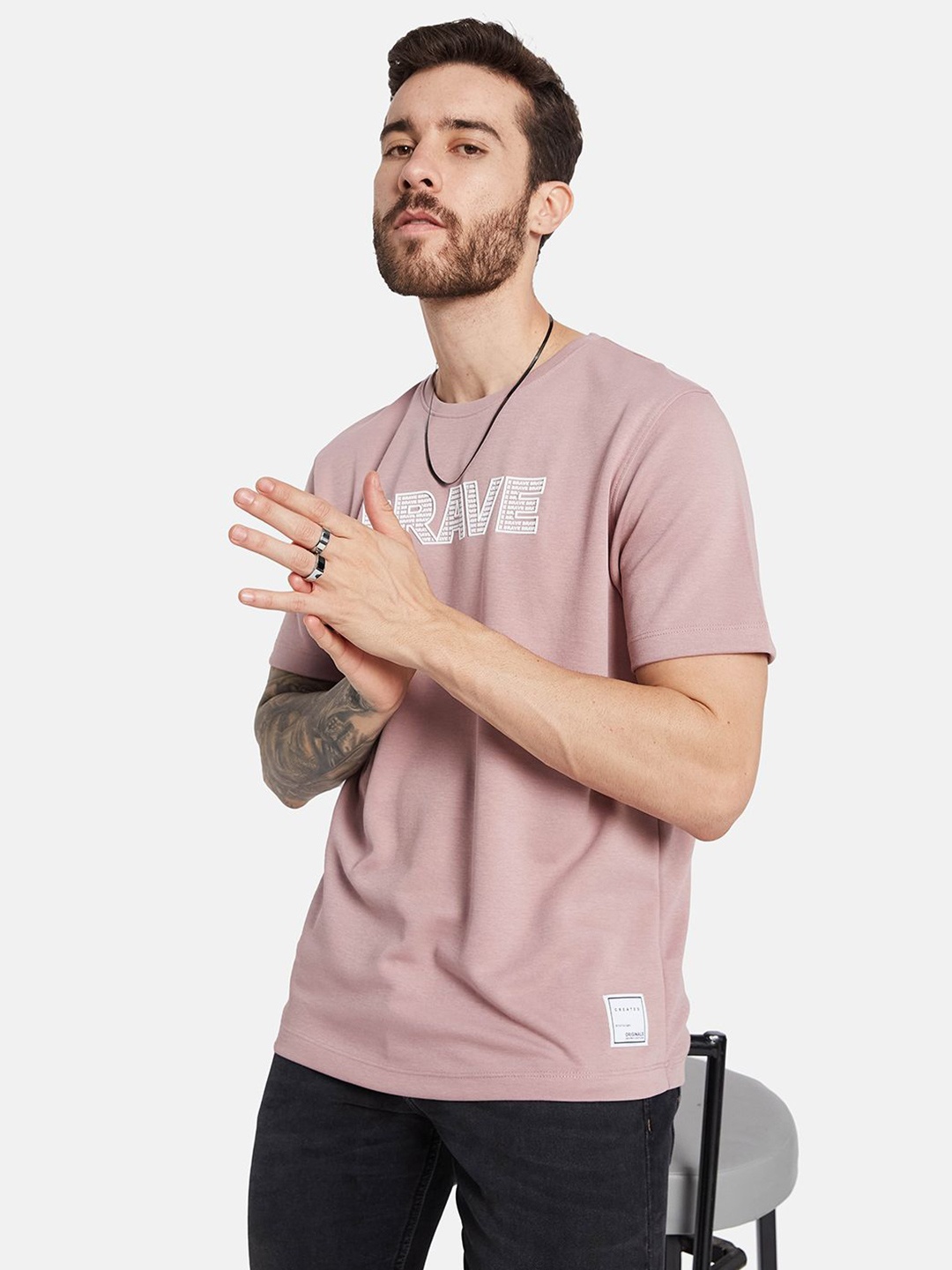 

Octave Men Typography Printed Round Neck T-shirt, Coral