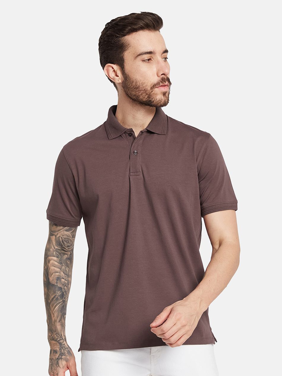 

Octave Men Polo Collar Solid T-shirt, Brown