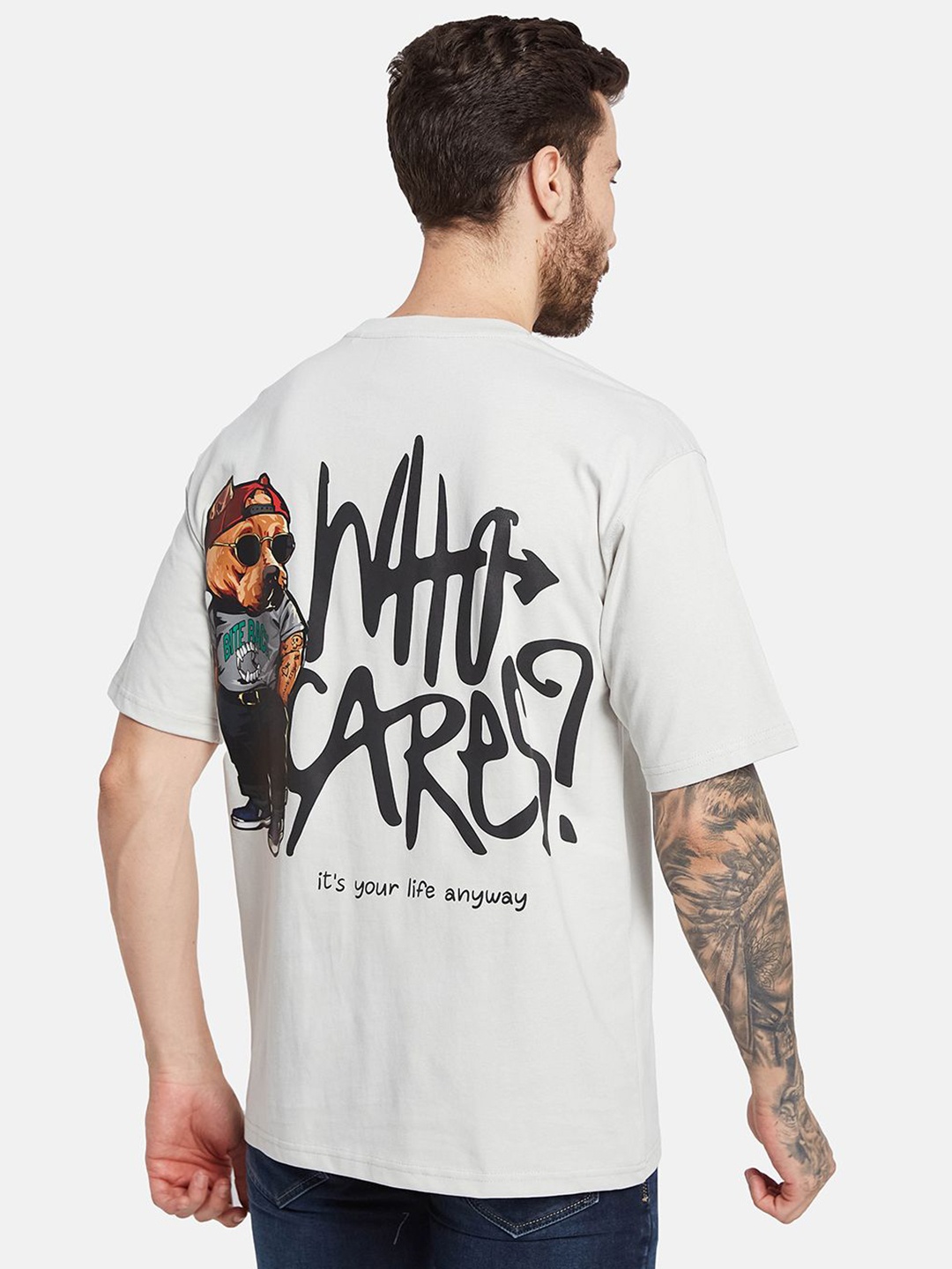 

Octave Men Graphic Printed Round Neck Oversized T-shirt, White