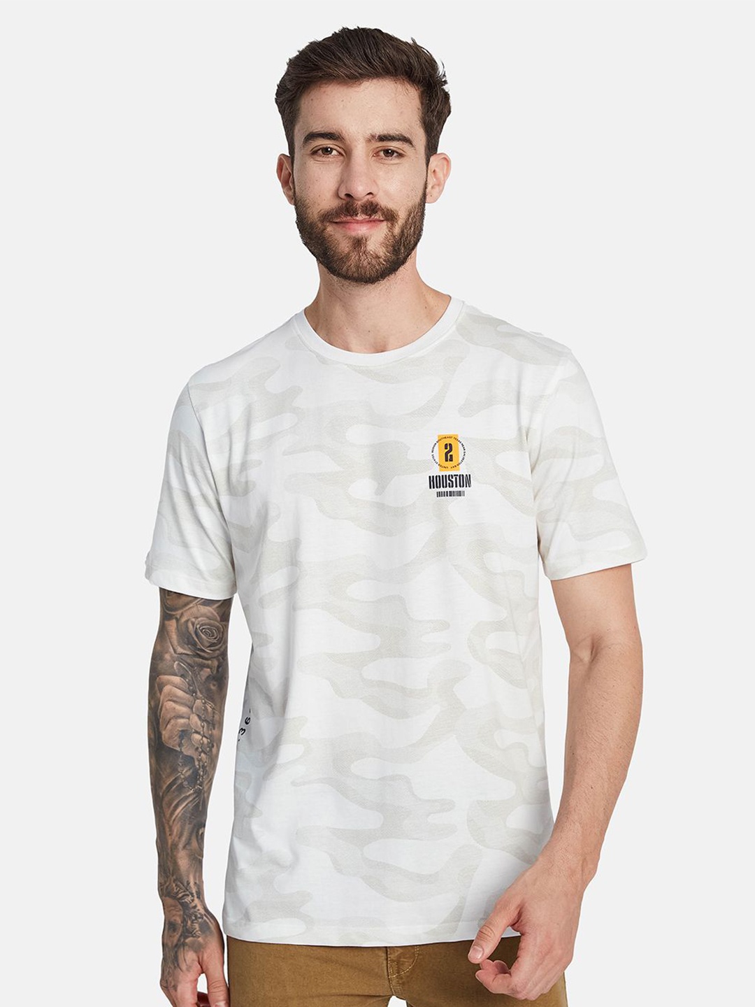 

Octave Men Abstract Printed Round Neck T-shirt, White
