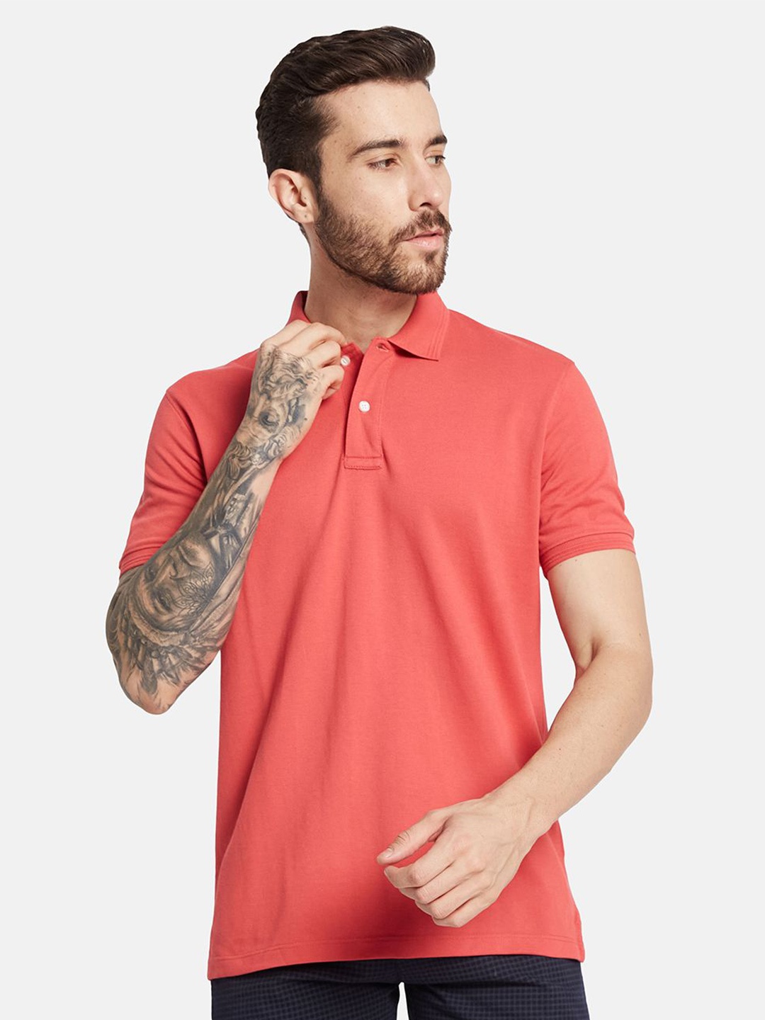 

Octave Men Polo Collar Solid T-shirt, Coral