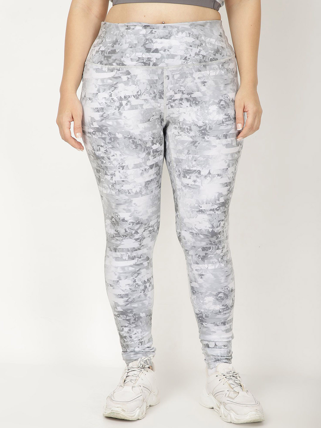 

STUDIOACTIV Plus Size Printed Slim-Fit Ankle-Length Gym Tights, Grey
