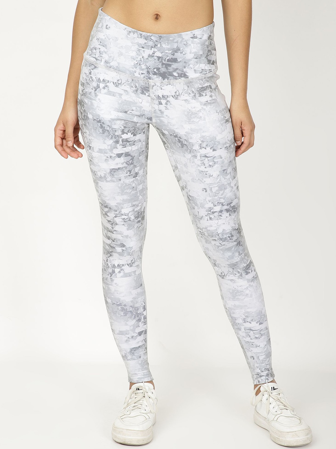 

STUDIOACTIV Printed Slim Fit Ankle-Length Gym Tights, Grey