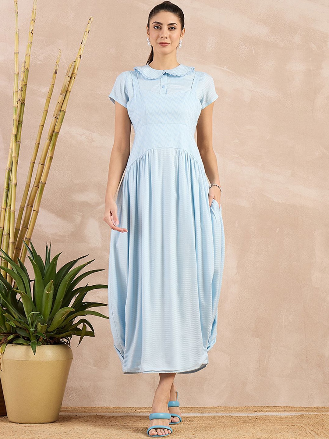 

First Resort by Ramola Bachchan Eco-Chic Vogue Organic Cotton Midi Dress & Crop Shirt, Blue