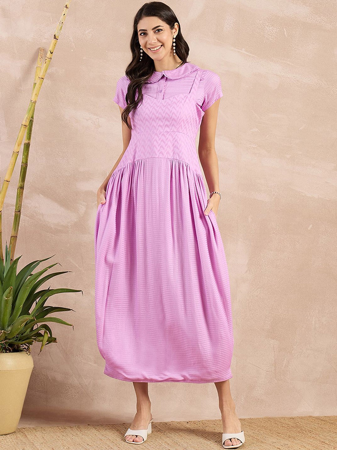 

First Resort by Ramola Bachchan Organic Cotton Drop-Waist Midi Dress, Purple