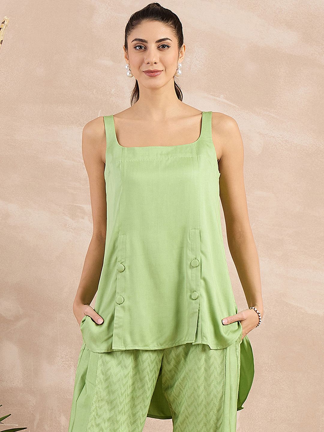 

First Resort by Ramola Bachchan High-Low Sleeveless Top, Green
